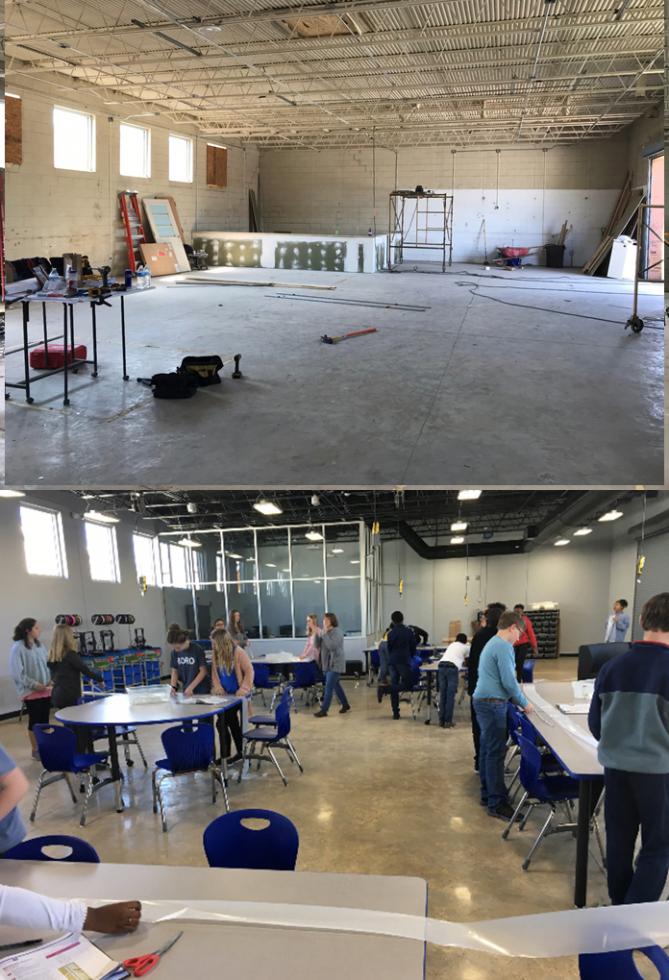 Before and after photographs of DCS’s STEAM lab.