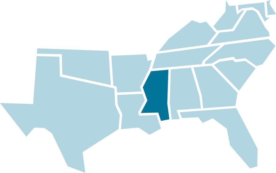 SREB regional map with Mississippi highlighted in blue